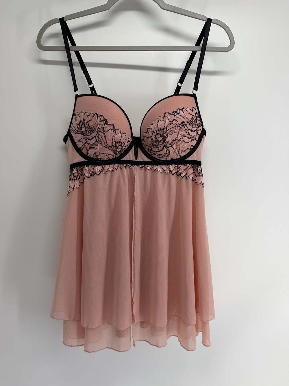 Auden Size M Pink Black Lace Babydoll Lingerie Coquette Romantic
